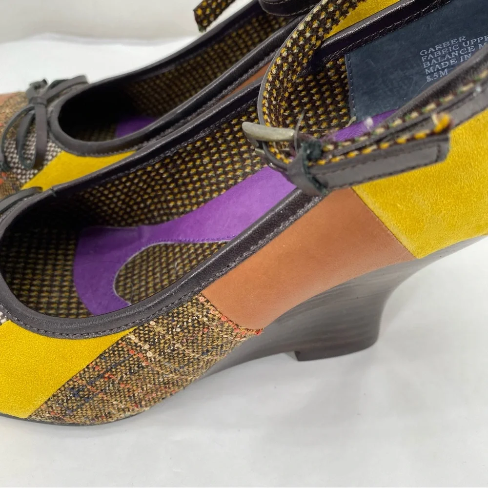 Kensie yellow & brown patchwork wedges - Picture 8 of 9